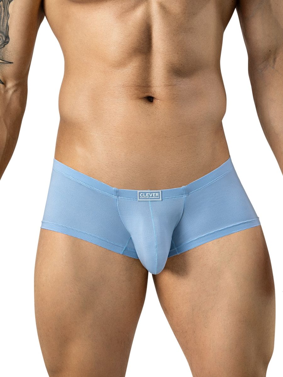 Light blue Clever Cronos trunks by CITYBOYZ★USA displayed on a mannequin. Comfortable, stylish men's underwear with a modern fit.