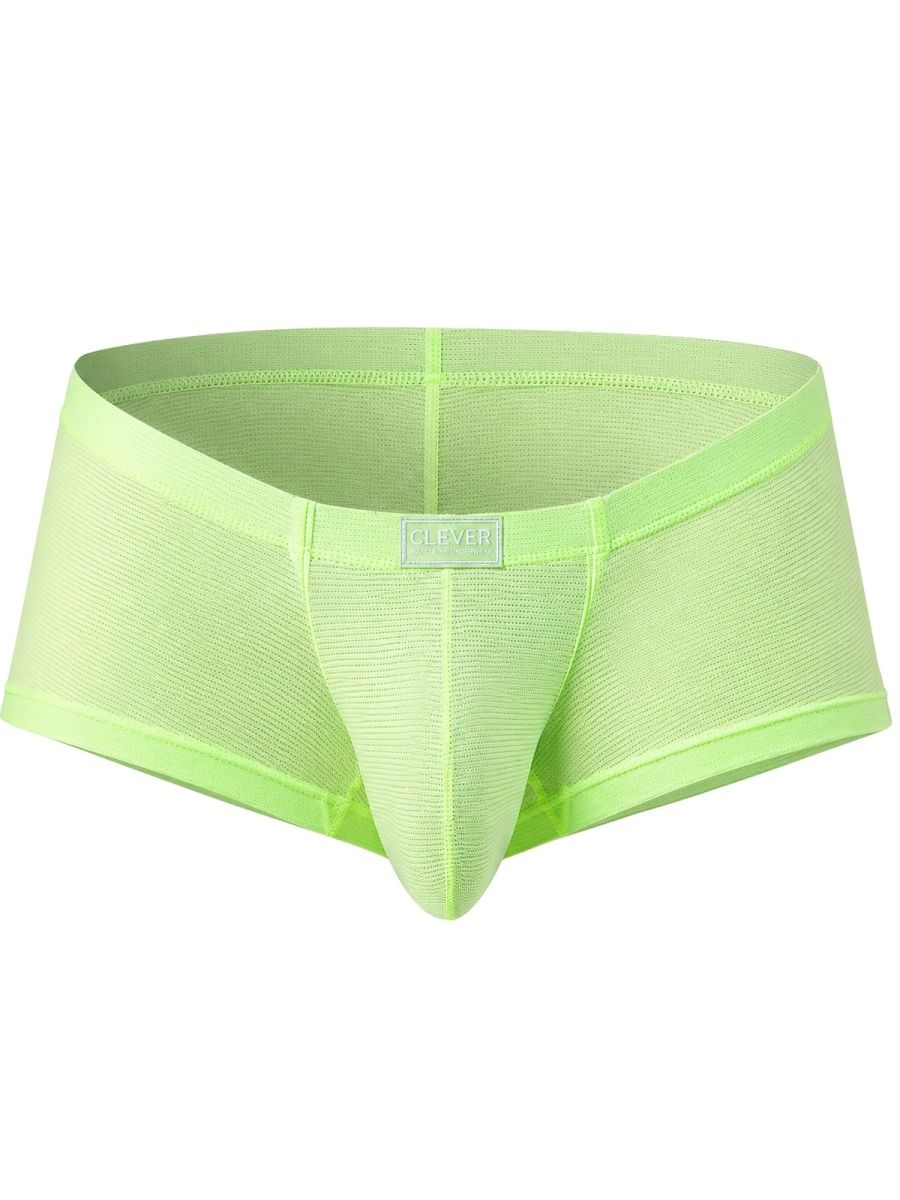 Neon green CITYBOYZ★USA Clever Cronos trunks displayed flat with elastic waistband and branding, casual men's underwear.