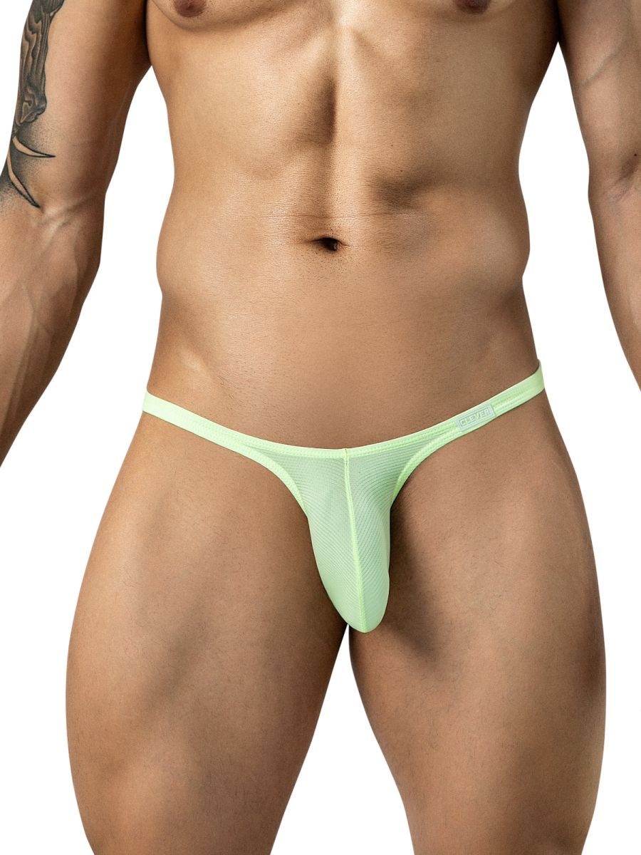 Neon green Clever Cronos brief by CITYBOYZ★USA displayed on a model, showcasing the snug fit and vibrant color.