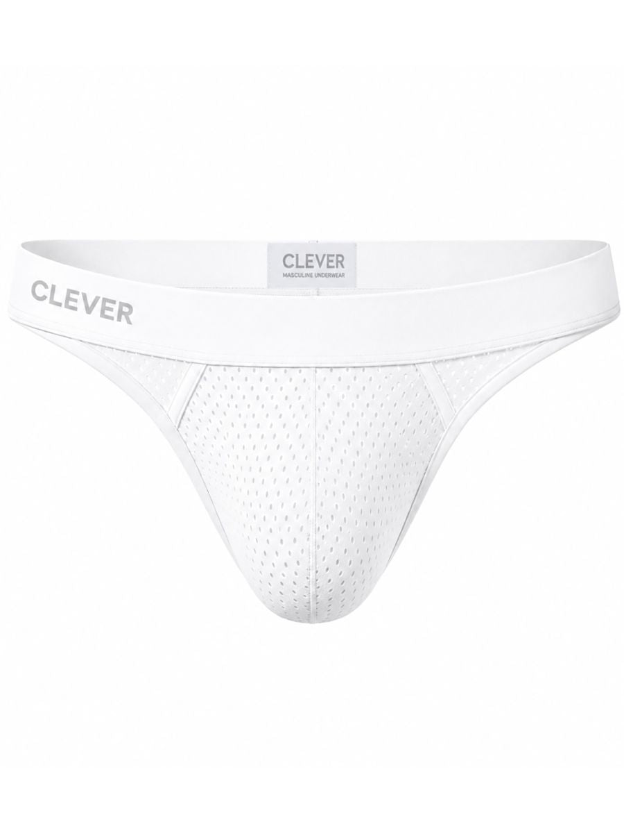 White Clever Ulises Thong by CITYBOYZ★USA, featuring a sleek and minimal design, shown on a model.