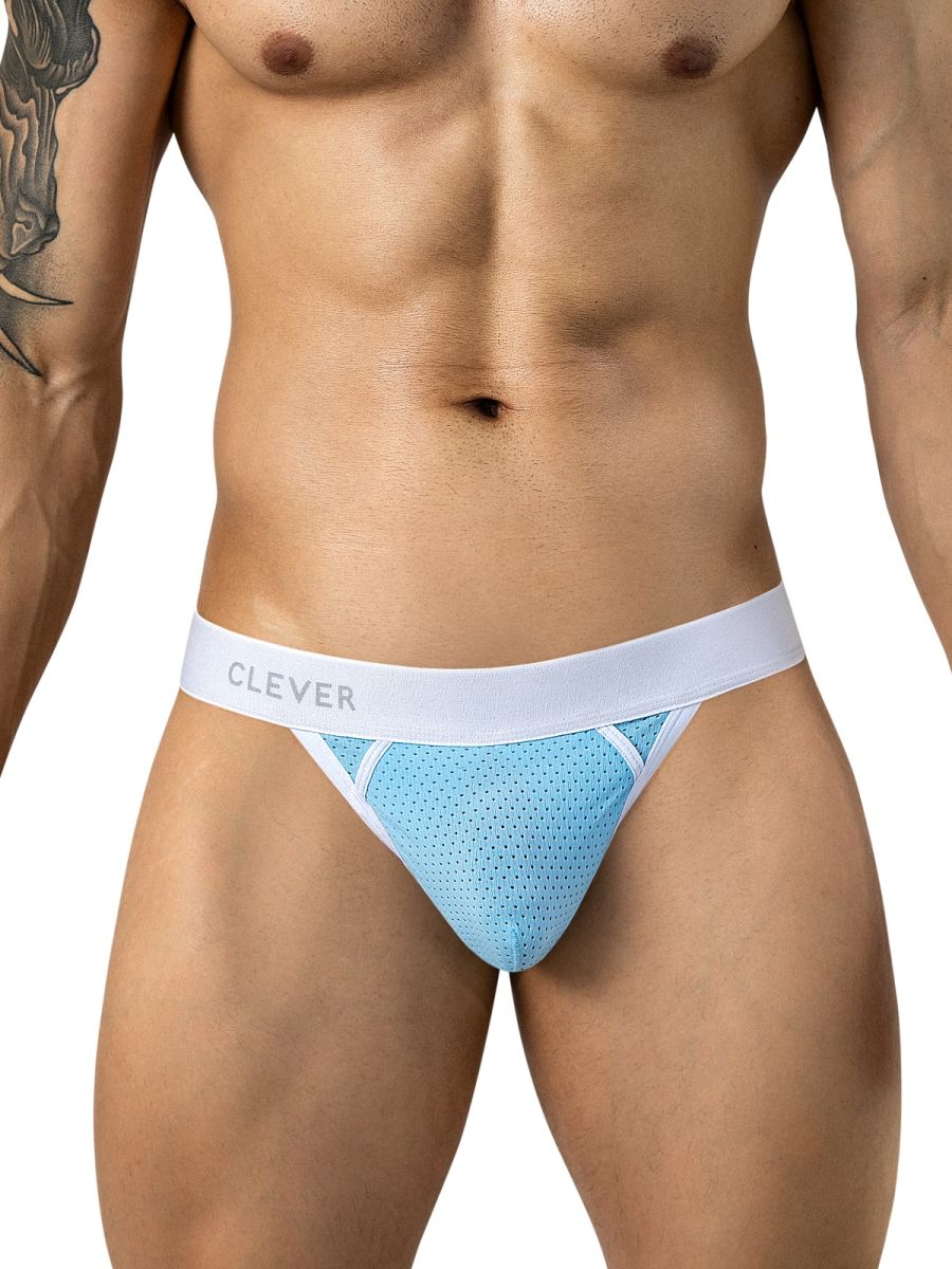 Light blue CITYBOYZ★USA Clever Ulises thong displayed on a model, highlighting its sleek design and comfortable fit.
