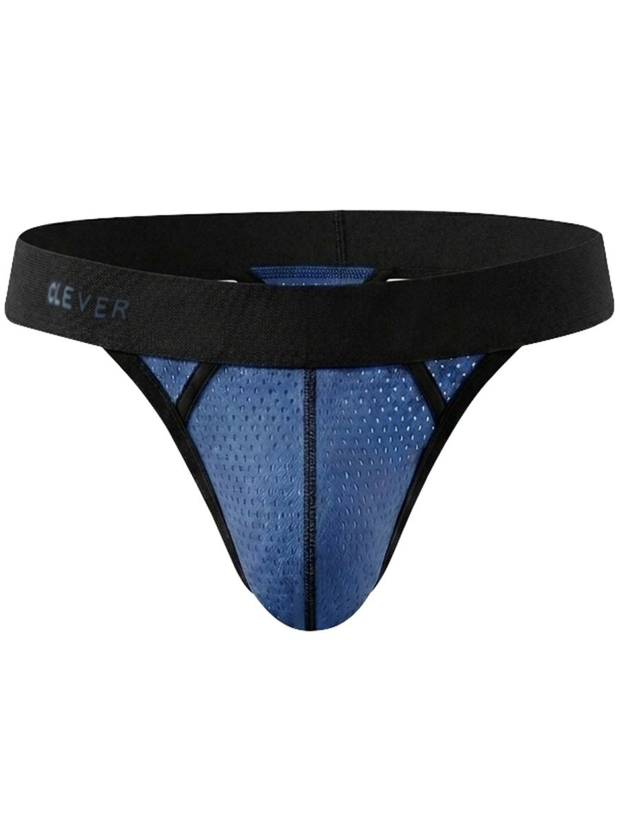 Steel blue CITYBOYZ★USA Clever Ulises thong with sleek design and comfortable fit, shown on a model.