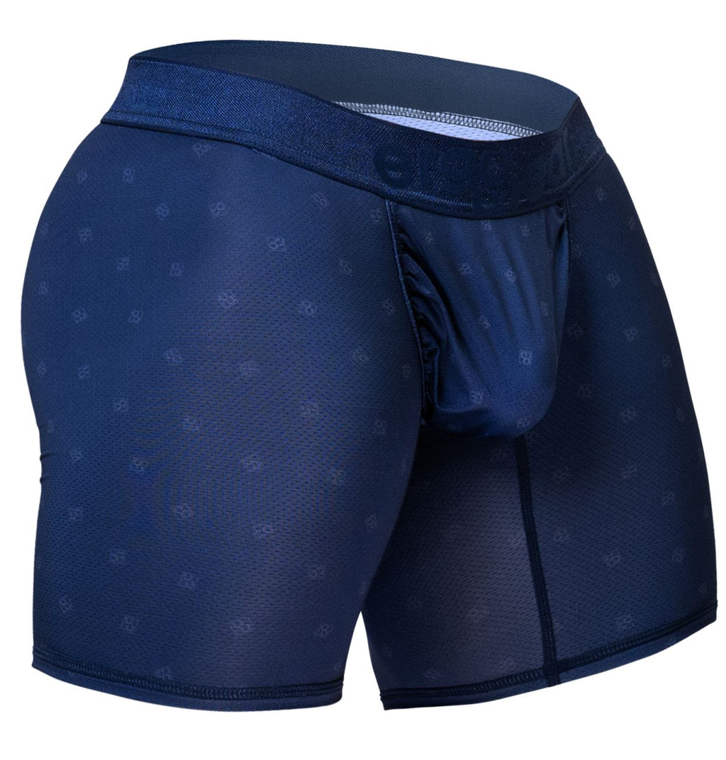 Navy blue ErgoWear FEEL SE boxer briefs by CITYBOYZ USA, close-up of comfortable, fitted men's underwear with elastic waistband.
