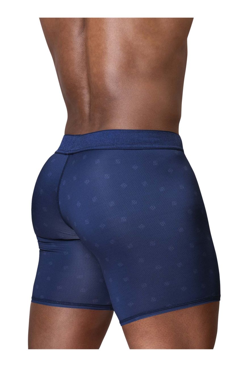 Navy blue ErgoWear FEEL SE boxer brief by CITYBOYZ USA, close-up view showing comfortable fit and soft fabric.