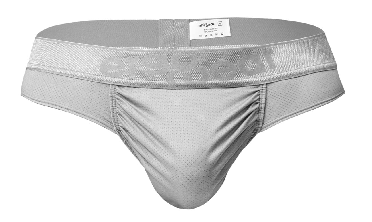 Silver ErgoWear FEEL SE Thong by CITYBOYZ USA, featuring sleek fabric and minimal coverage, displayed on a neutral background.