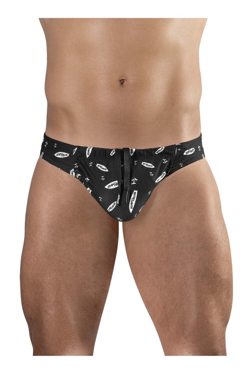 Black and white ErgoWear Feel SW swim brief by CITYBOYZ★USA, featuring a sleek, stylish design with a comfortable fit.