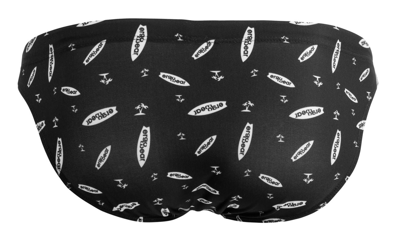 Black and white ErgoWear Feel SW swim brief by CITYBOYZ★USA, showcasing a sleek, stylish design for comfortable swimming.