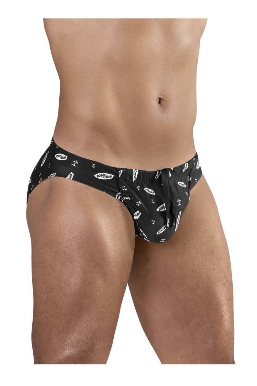 Black and white ErgoWear Feel SW swim brief by CITYBOYZ★USA, featuring a sleek design and comfortable fit.