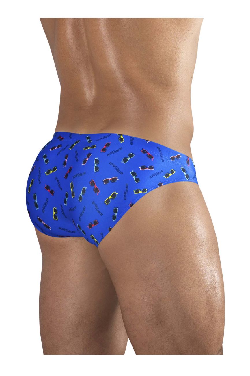 Blue swim brief by CITYBOYZ★USA from ErgoWear Feel SW collection, shown with blue sunglasses, in a stylish and comfortable design.