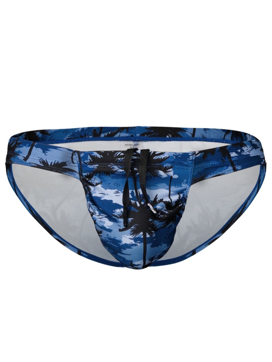 Dark blue bikini with palm print from ErgoWear FEEL SW Swim collection, designed by CITYBOYZ USA.