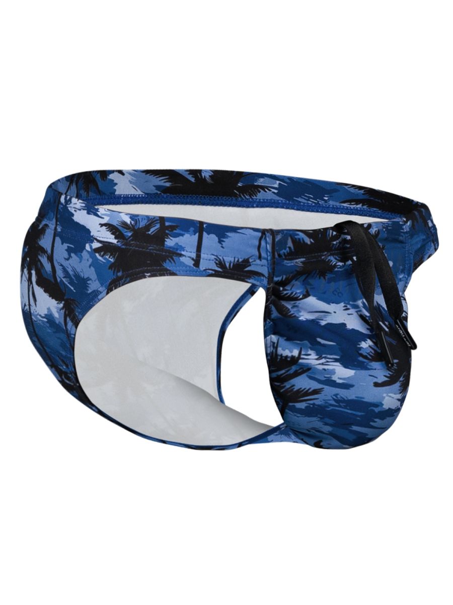 Dark blue bikini with palm print from ErgoWear FEEL SW Swim collection by CITYBOYZ USA, featuring a stylish swimwear design.
