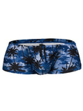 Dark blue ErgoWear FEEL SW swim print bikini trunk with palm tree design from CITYBOYZ USA, featuring a comfortable fit and vibrant print.