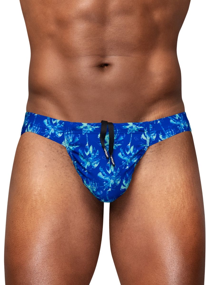 Royal blue bikini with palm print from CITYBOYZ★USA's ErgoWear FEEL SW Swim collection, featuring a stylish and comfortable design.