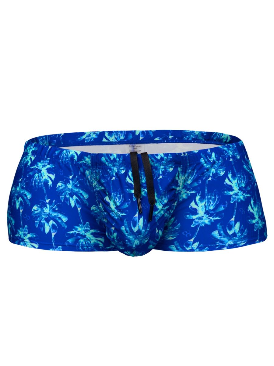 Royal blue ErgoWear FEEL SW swim print bikini trunks with palm tree pattern, designed for comfortable beach or pool wear.