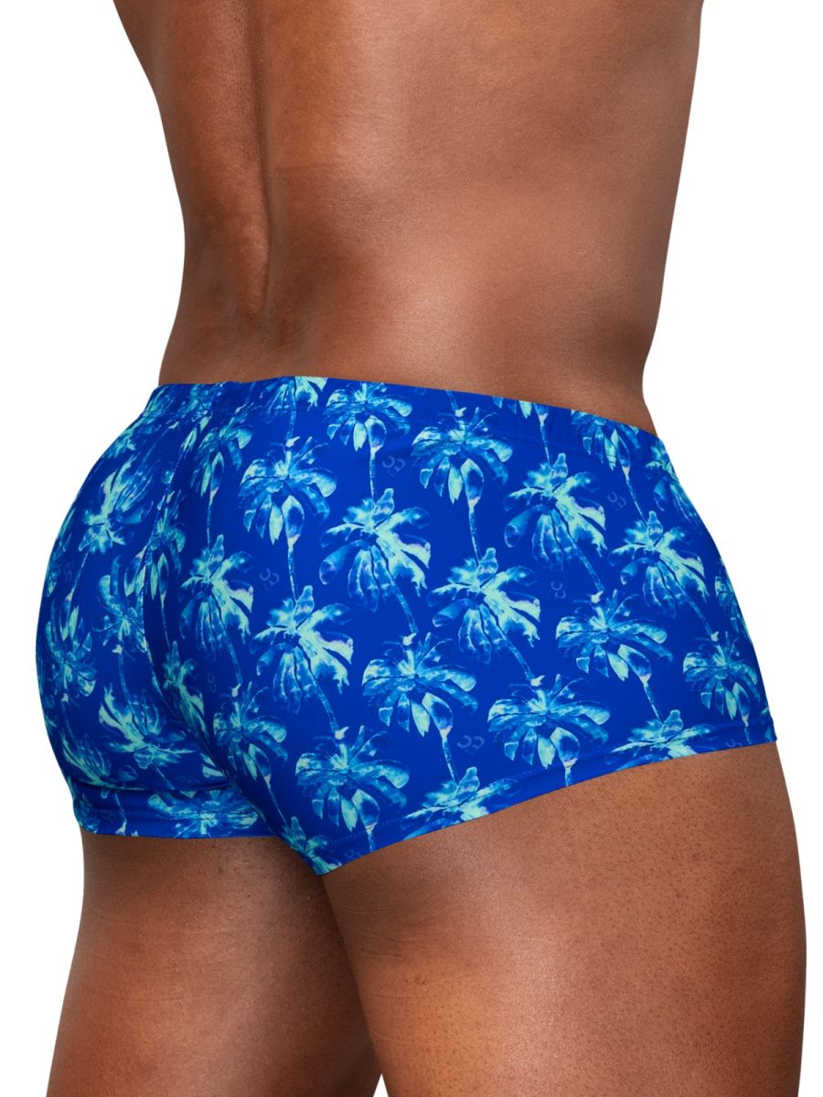 Royal blue ErgoWear FEEL SW swim print bikini trunk with palm tree pattern, designed for comfort and style by CITYBOYZ★USA.