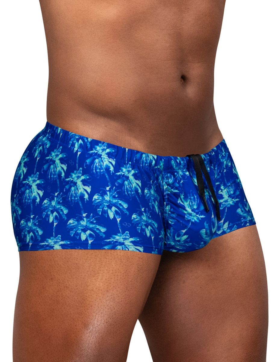 Royal blue ErgoWear FEEL SW swim print bikini trunk with palm leaf pattern, designed for comfortable swimwear by CITYBOYZ USA.