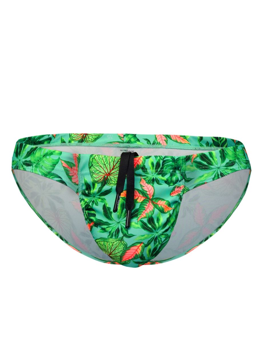 Aqua-colored bikini with leaf print from ErgoWear FEEL SW Swim collection, featuring a stylish design by CITYBOYZ★USA.