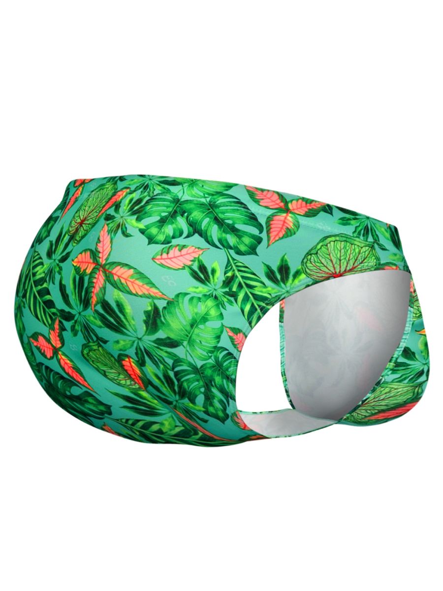 CITYBOYZ USA ErgoWear FEEL SW swim print bikini featuring an aqua leaf pattern, with adjustable straps and a sleek, modern fit.
