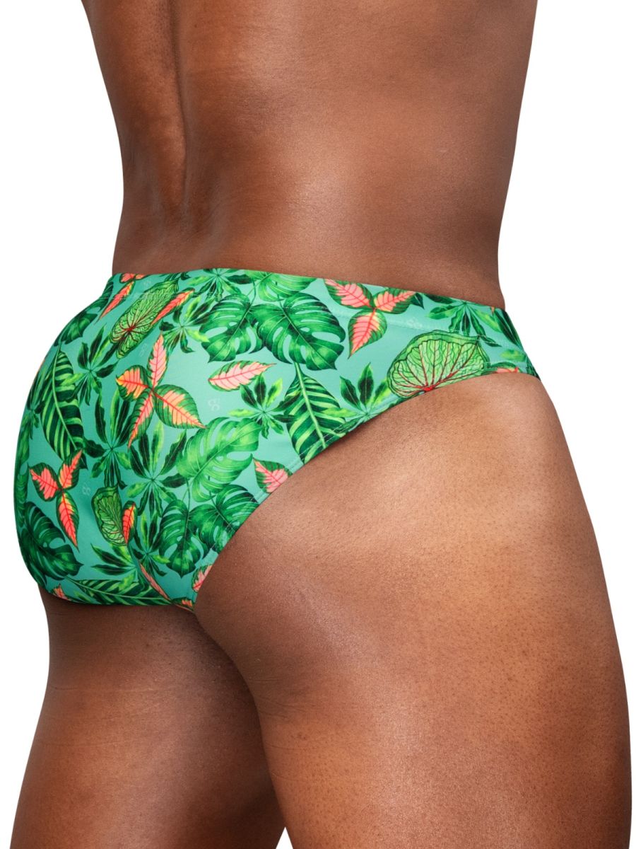 CityBoyz USA ErgoWear FEEL SW swim print bikini with aqua leaf pattern, featuring supportive bikini top and matching bottoms.