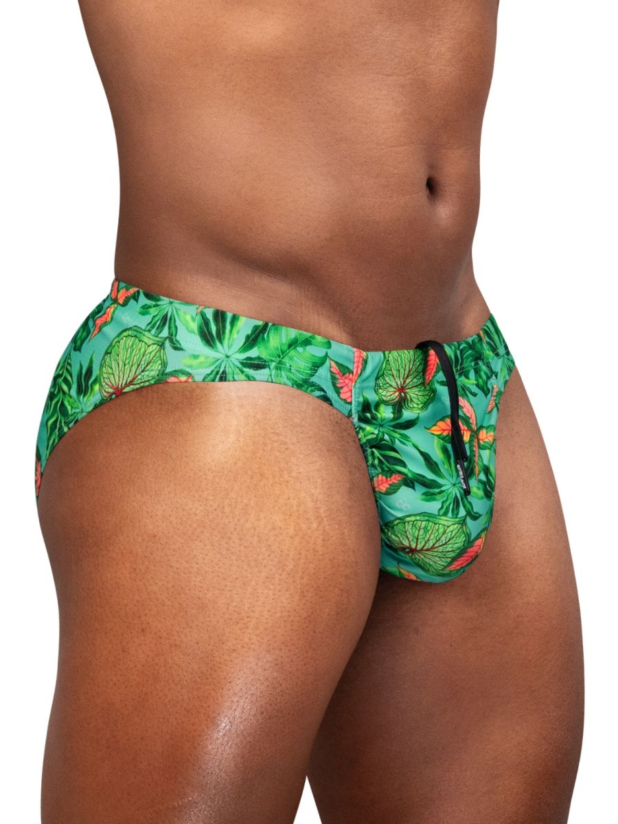 Aqua-colored bikini with leaf print from CITYBOYZ★USA, featuring the ErgoWear FEEL SW Swim Print Bikini design.