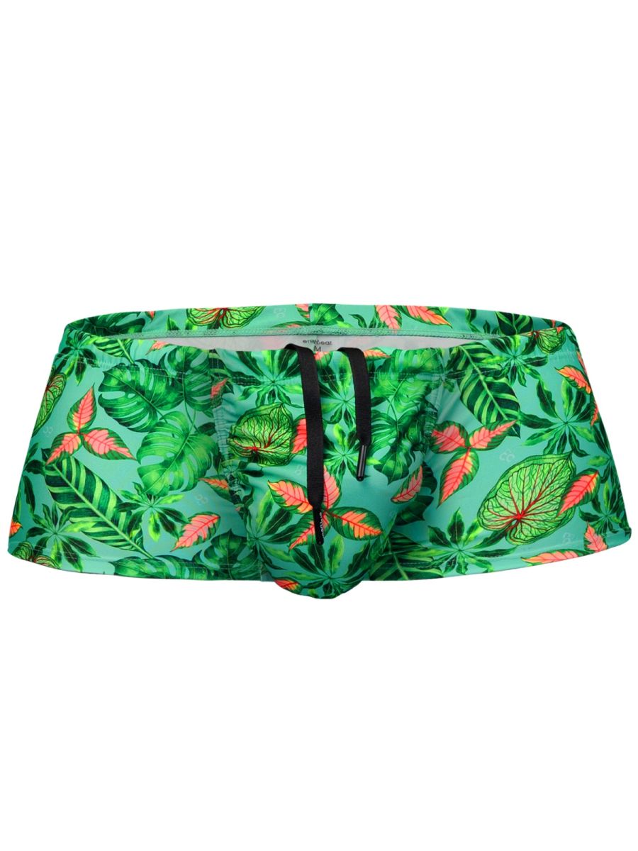 Aqua-colored swim print bikini trunk by CITYBOYZ★USA, featuring a stylish leaf pattern from ErgoWear FEEL SW collection.