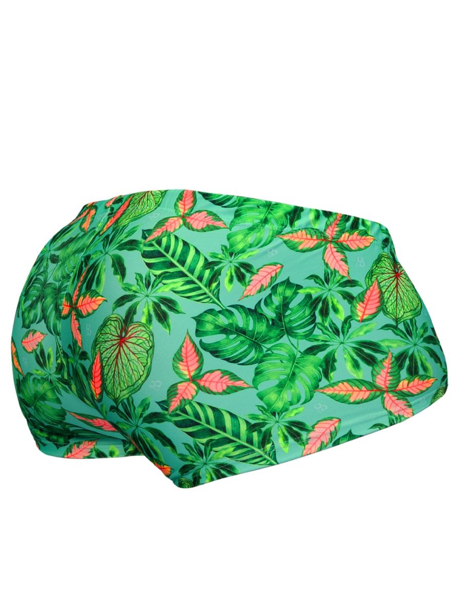 Aqua-colored swim print bikini trunk by CITYBOYZ★USA, featuring leaf patterns and a comfortable fit.