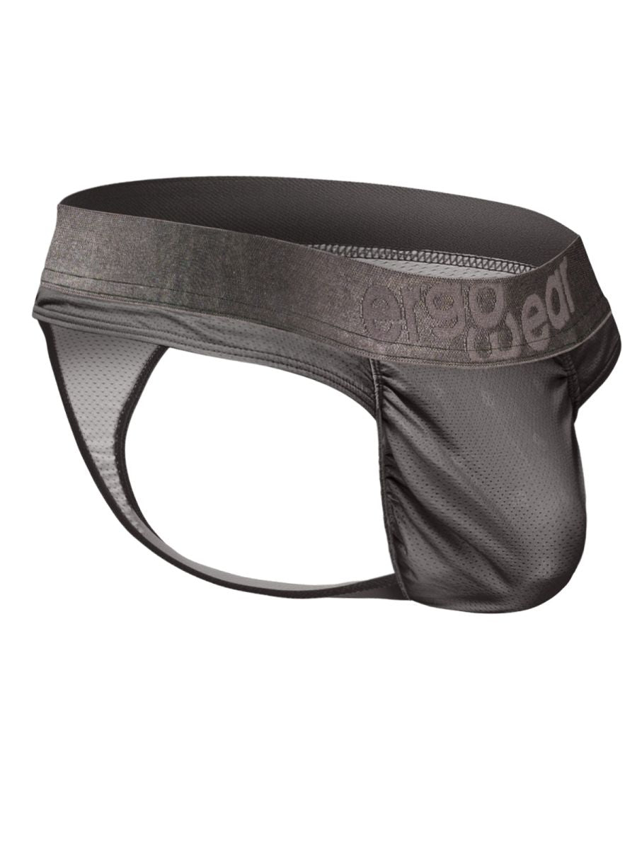 Dark gray ErgoWear FEEL SE Thong trunks by CITYBOYZ★USA, featuring a sleek design and comfortable fit, with a close-up of the waistband.
