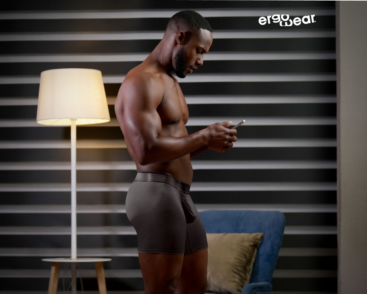 Dark gray CITYBOYZ★USA FEEL SE boxer briefs from ErgoWear EW1844, featuring a snug fit and comfortable waistband.