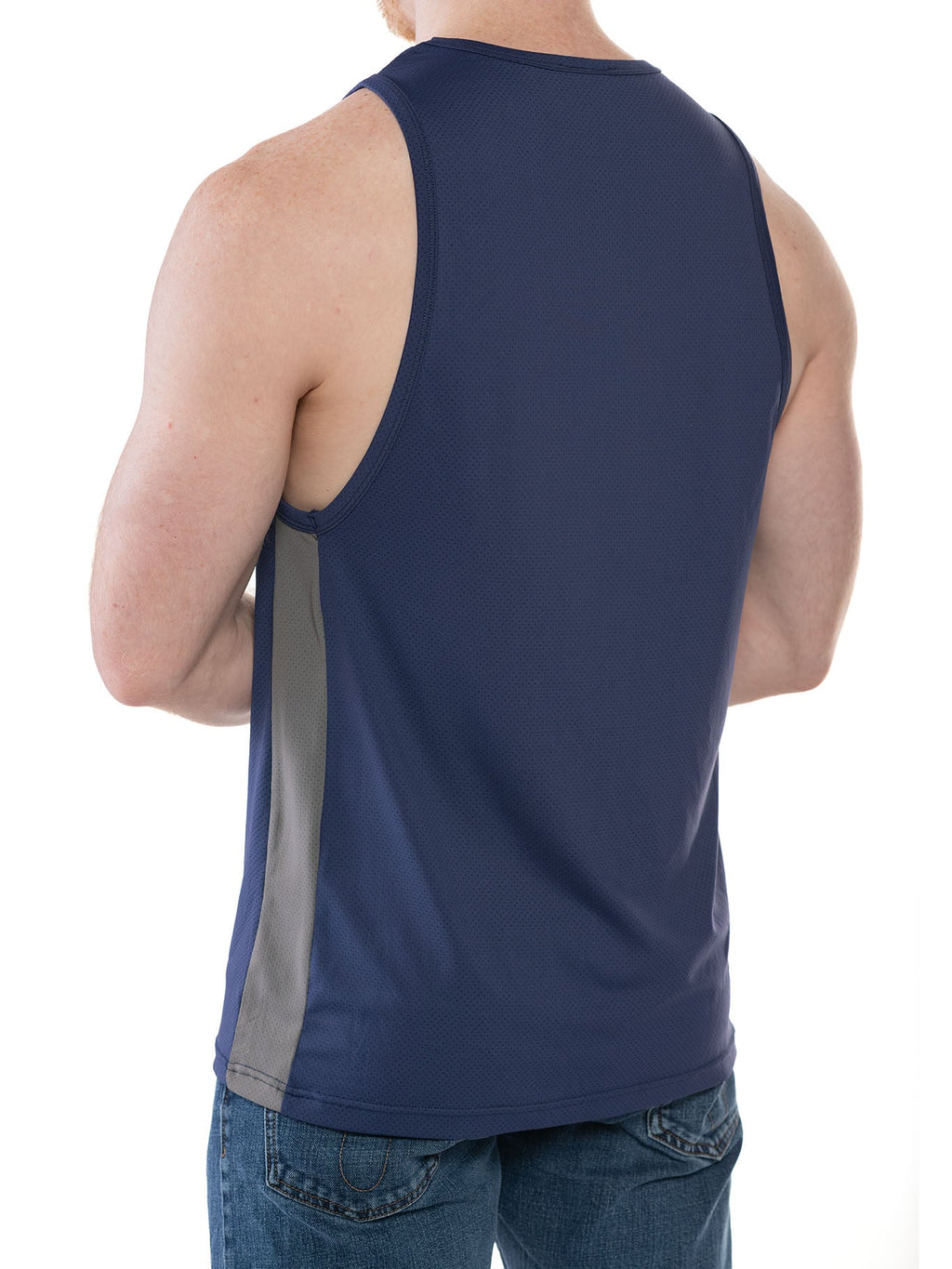 CITYBOYZ★USA FK Sport Race Point Tank Top in navy and charcoal, quarter-sleeve design, casual athletic style.