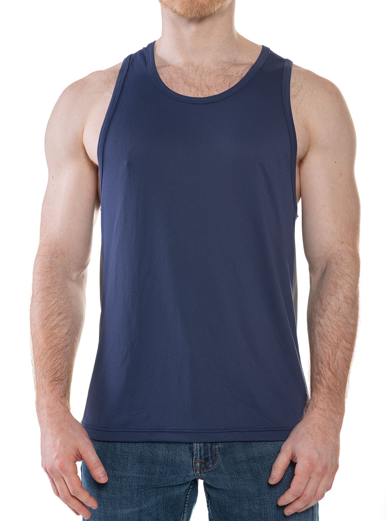 CITYBOYZ★USA FK Sport Race Point Tank Top in navy and charcoal with sleek front design, suitable for athletic and casual wear