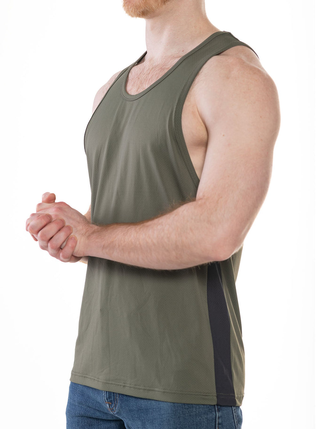CITYBOYZ★USA FK Sport Race Point Tank Top in olive and black, featuring a sleeveless athletic design with sporty branding.