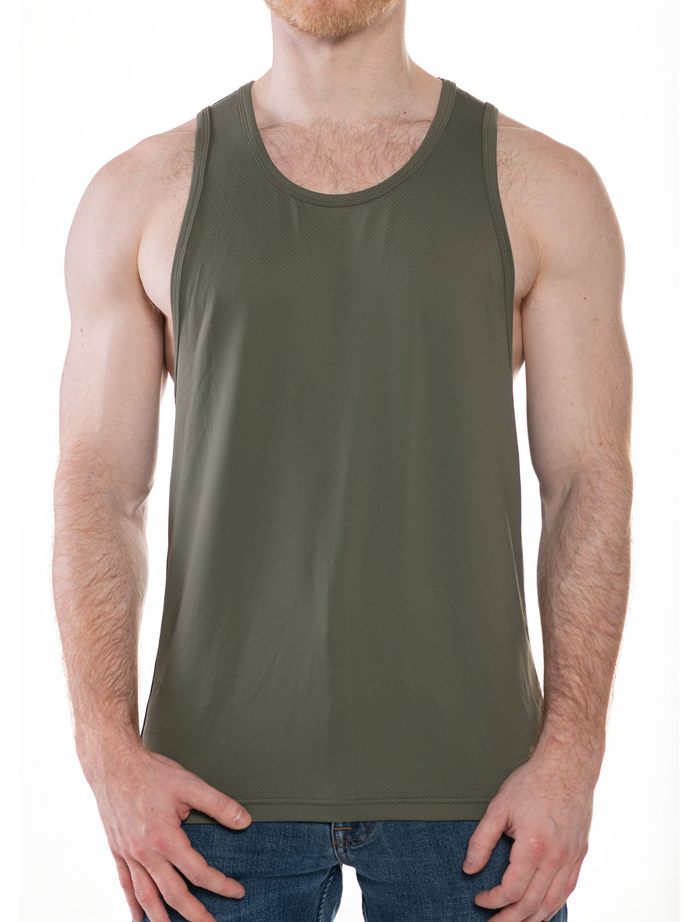CITYBOYZ★USA FK Sport Race Point Tank Top in olive and black, front view showing athletic fit and sleeveless design.