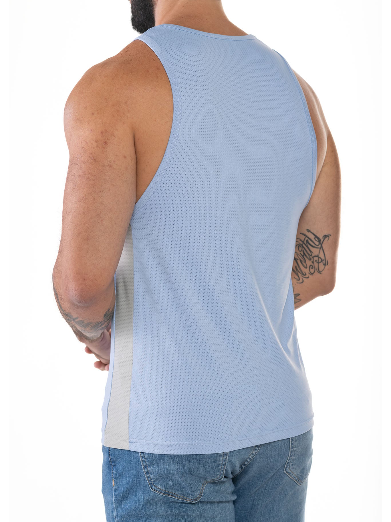 CityBoyz USA FK Sport Race Point Tank Top in white, featuring a sporty design and quarter-length sleeves, displayed on a mannequin.