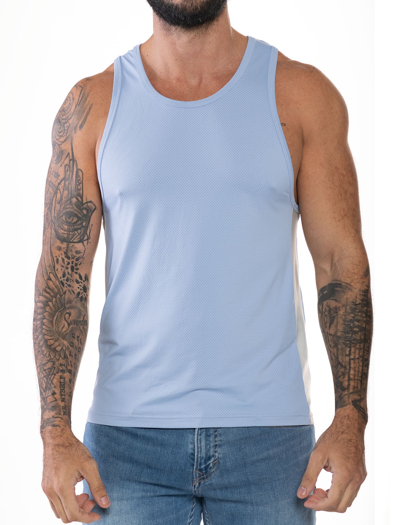 CityBOYZ★USA FK Sport Race Point Tank Top in white, front view showing sleeveless design and sporty fit.