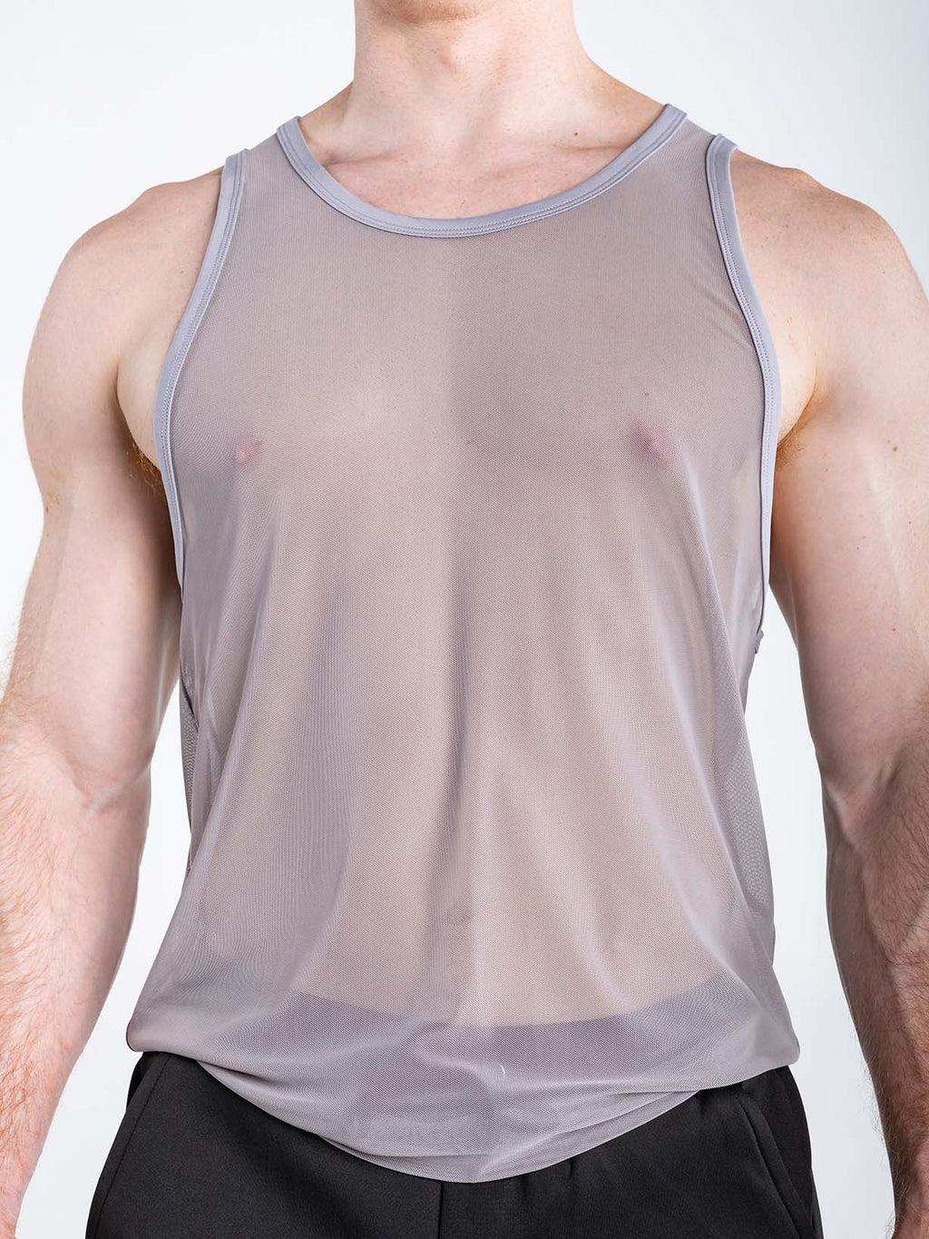 Gray FK Sport Echo Tank Top by CITYBOYZ★USA, front view showing sleeveless design and athletic fit.