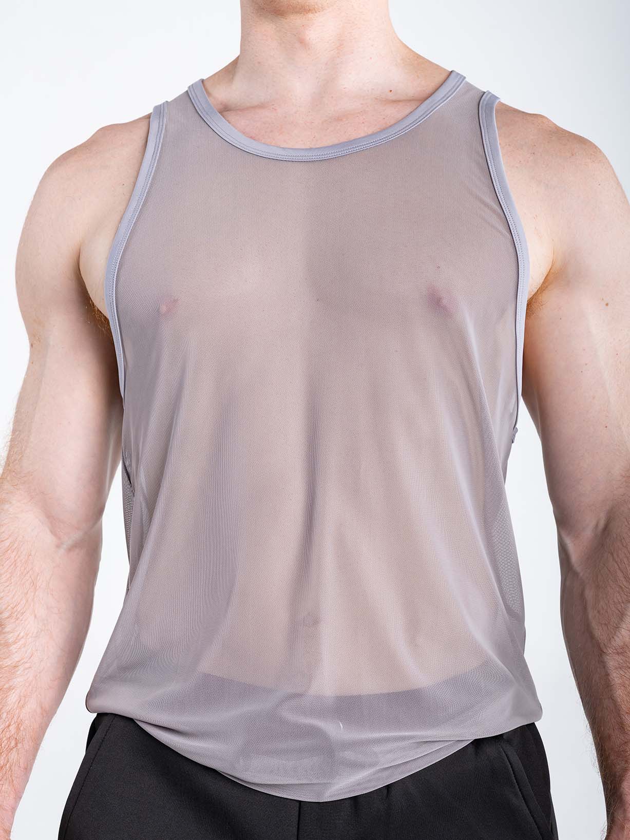 Gray FK Sport Echo Tank Top by CITYBOYZ★USA, front view showing sleeveless design and athletic fit.