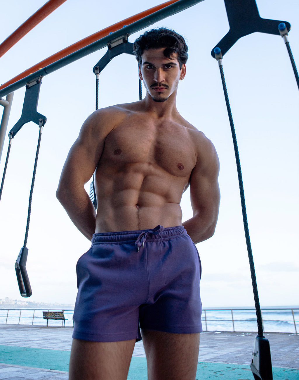 Light blue Supawear Jersey Short athletic shorts by CITYBOYZ★USA with a relaxed fit and elastic waistband, shown on a model.