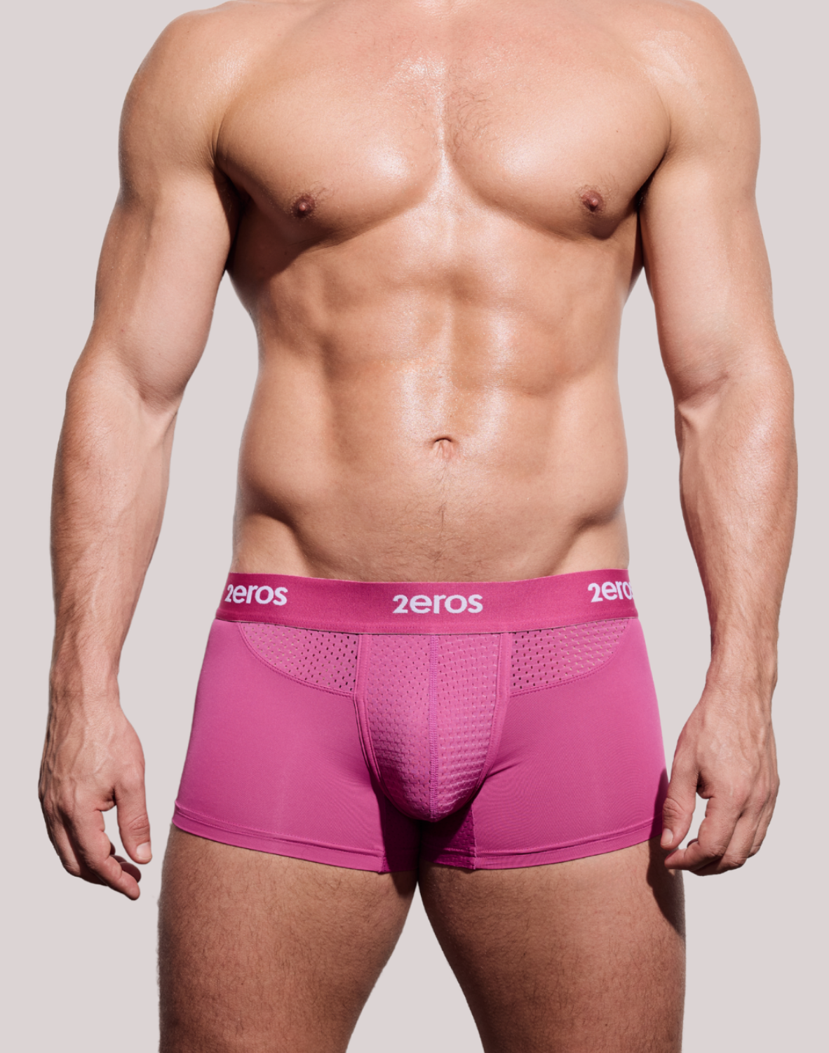 Front view of CITYBOYZ★USA 2Eros Aktiv NRG Trunk in vibrant fuchsia, showcasing comfortable fit and sporty design.