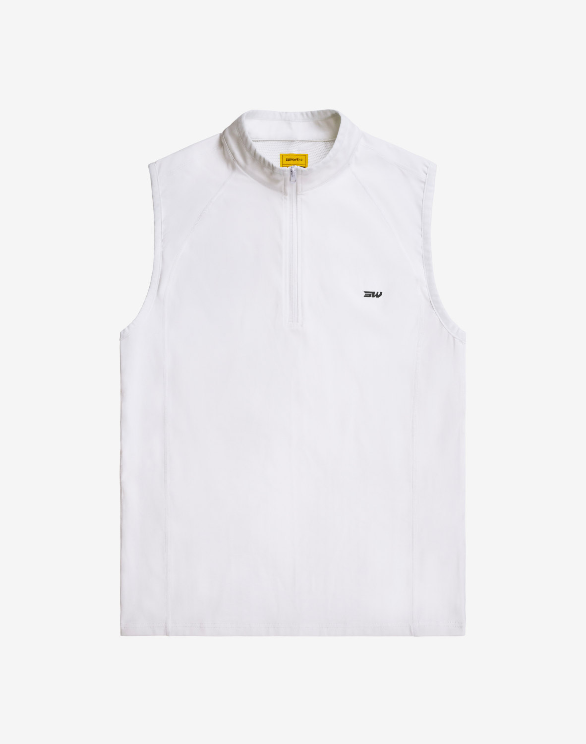 White Supawear Gym2Street half-zip athletic vest by CITYBOYZ★USA, shown on a mannequin with a full zipper and sporty fit.