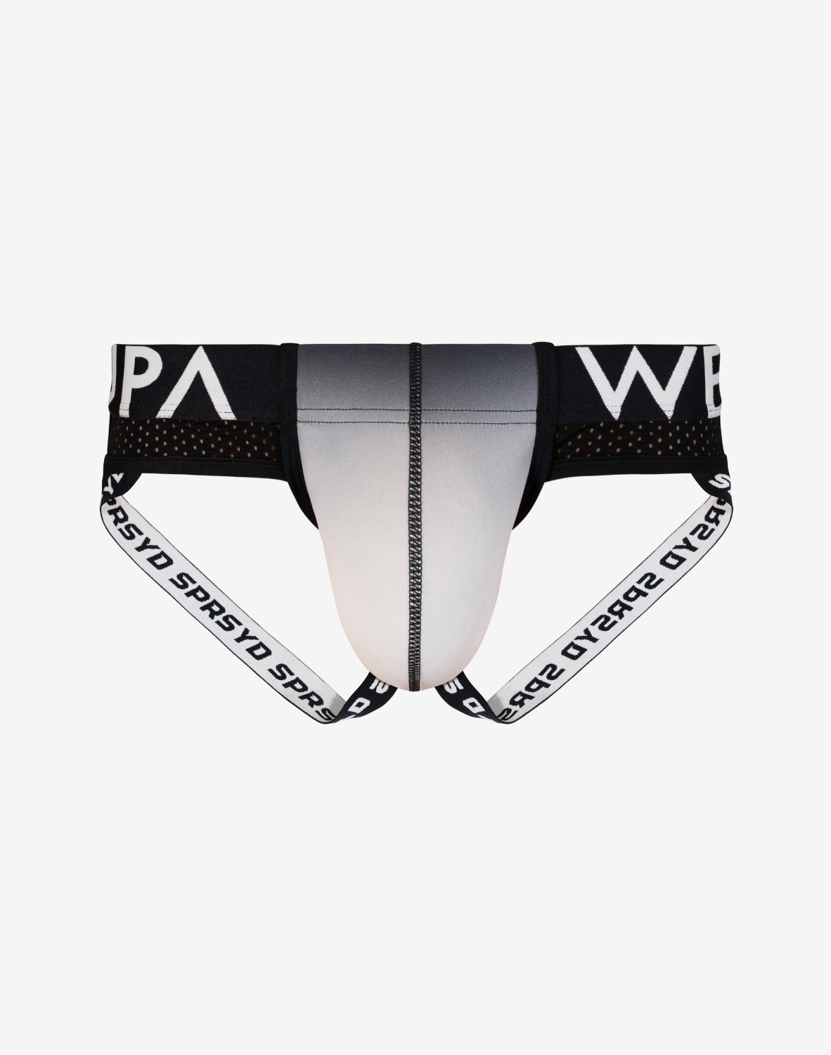 Black and white gradient athletic jockstrap by CITYBOYZ★USA, featuring supportive fit and stylish design.