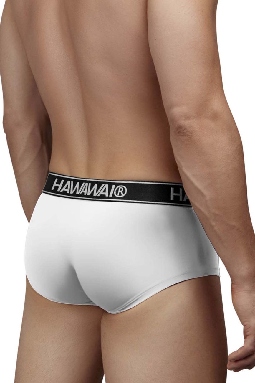 White Hawai microfiber briefs by CITYBOYZ★USA, featuring a comfortable fit and smooth fabric design.