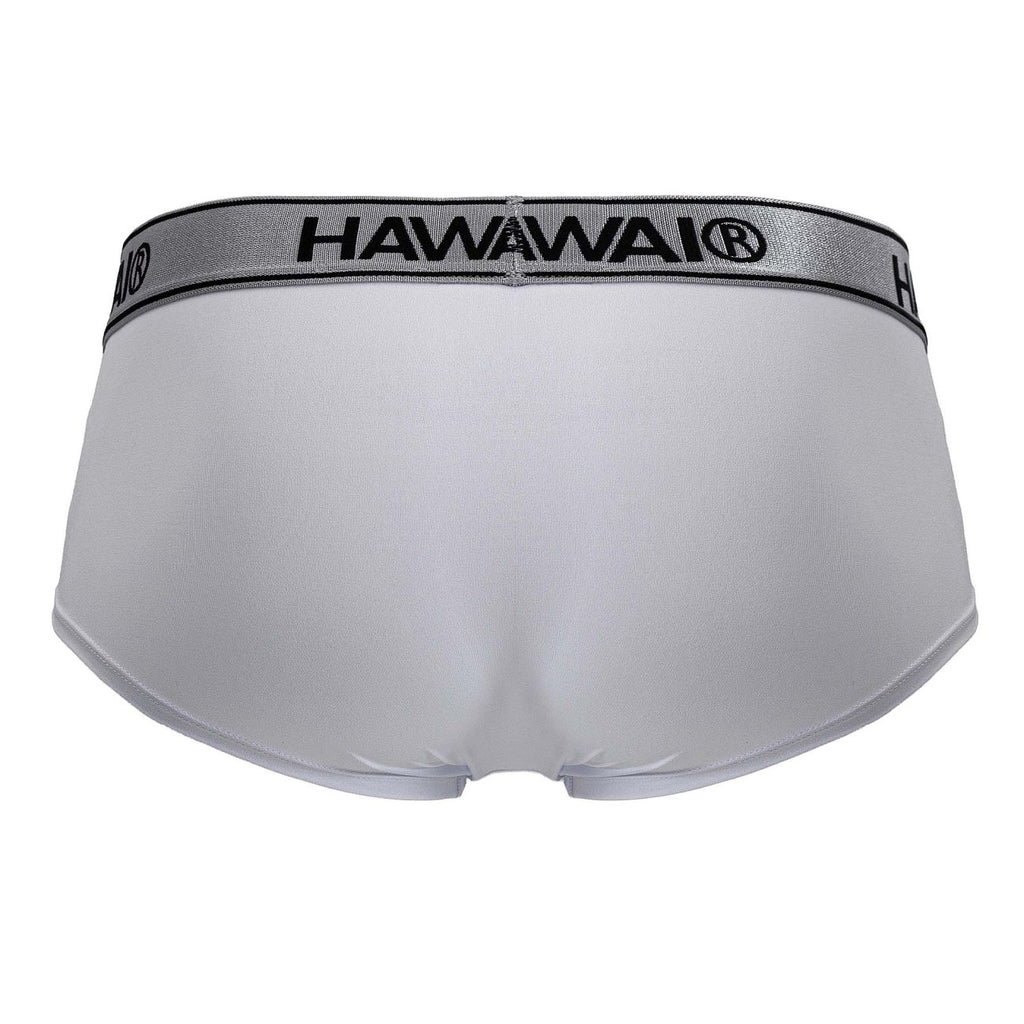 White Hawai microfiber brief by CITYBOYZ★USA, close-up of soft fabric and comfortable fit.