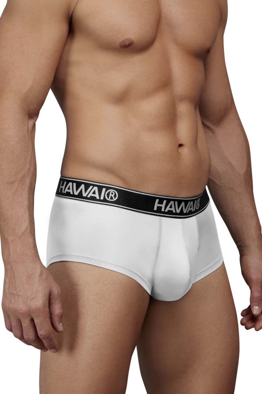 White Hawai microfiber briefs by CITYBOYZ★USA, featuring a comfortable fit and smooth fabric, shown in the image.