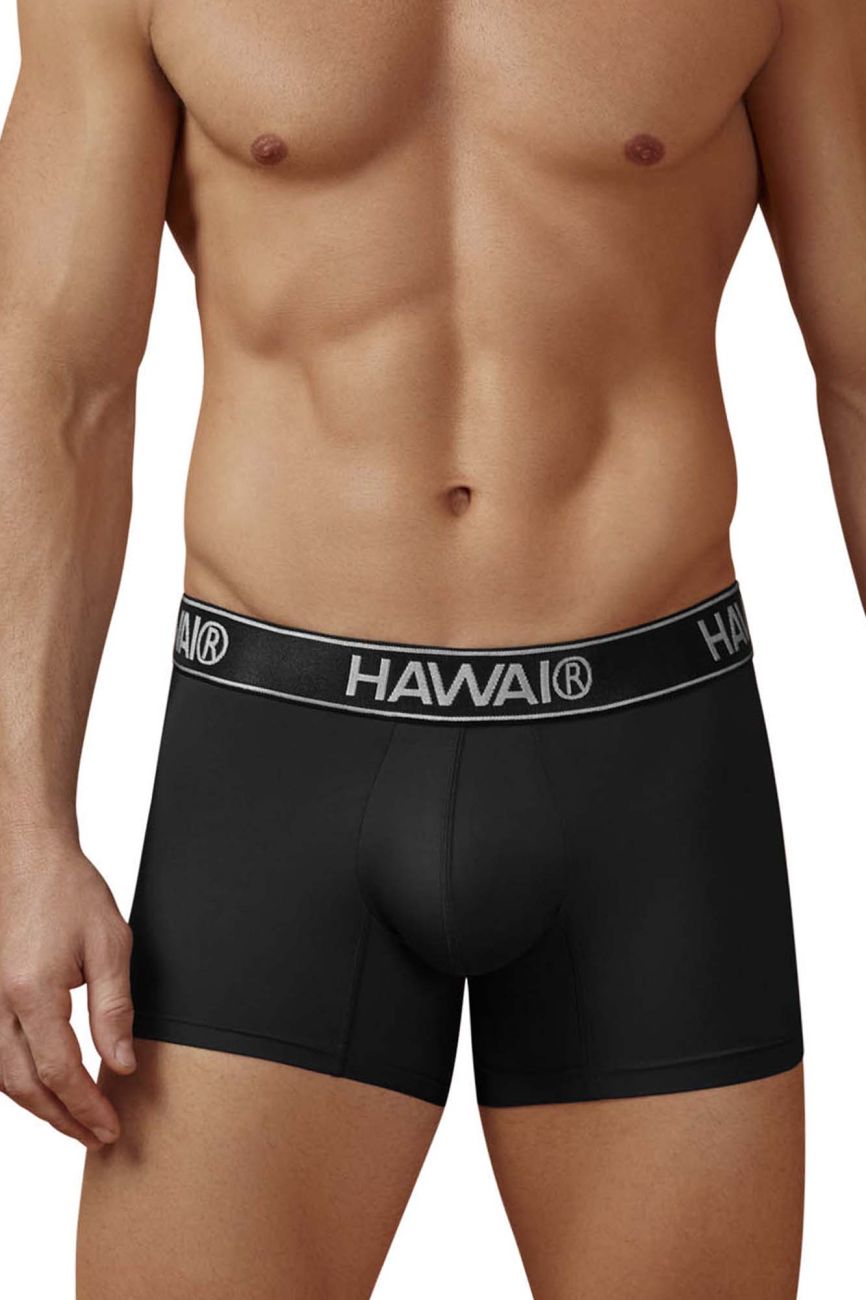 Black Hawai Microfiber Boxer Briefs by CITYBOYZ★USA, close-up of comfortable men's underwear with smooth microfiber fabric.