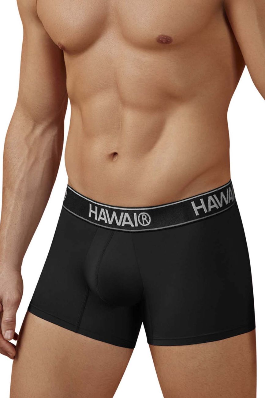 Black Hawai Microfiber Trunk Boxer Brief by CITYBOYZ USA, shown in a close-up of the comfortable men's underwear with a snug fit.
