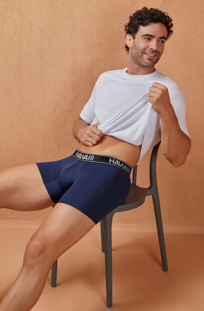 Dark blue Hawai microfiber boxer brief by CITYBOYZ★USA, comfortable men's underwear showing the fitted waistband and smooth fabric.