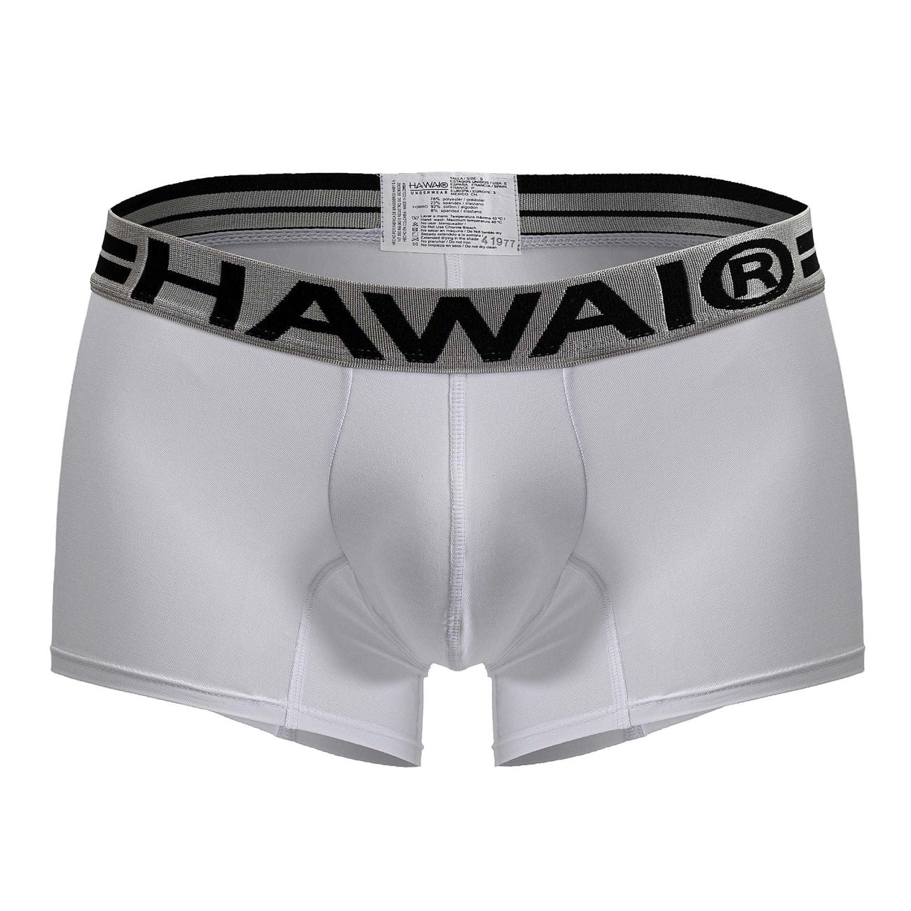 White Hawai Microfiber Trunk boxer briefs by CITYBOYZ★USA, featuring a close-up of the comfortable men's underwear fabric and fit.