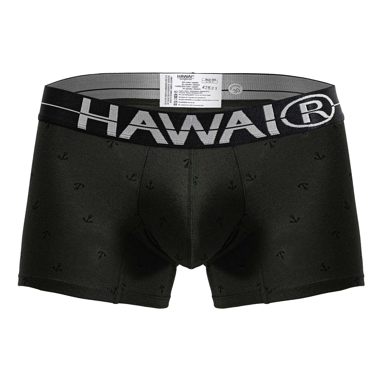 CITYBOYZ USA Hawai cotton blend boxer brief in military green, close-up view of waistband and fabric texture.