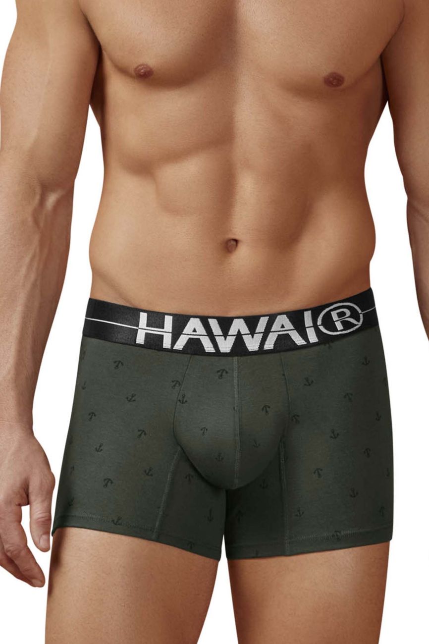 Military green Hawai Cotton Blend Boxer Brief by CITYBOYZ★USA with a close-up view of the waistband and fabric texture.