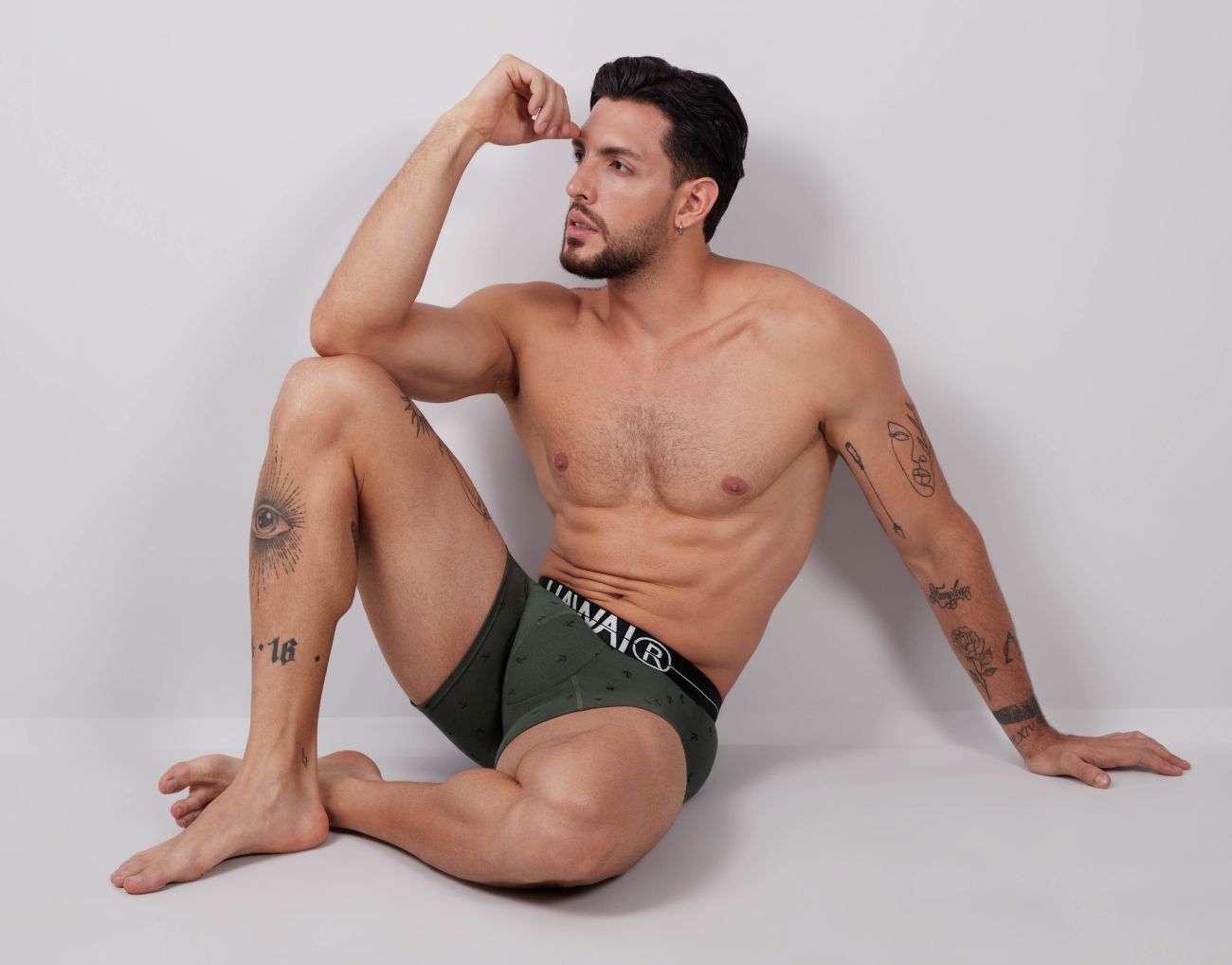 CITYBOYZ★USA Hawai Cotton Blend Trunk Boxer Brief in military green, showing the waistband and fabric texture.